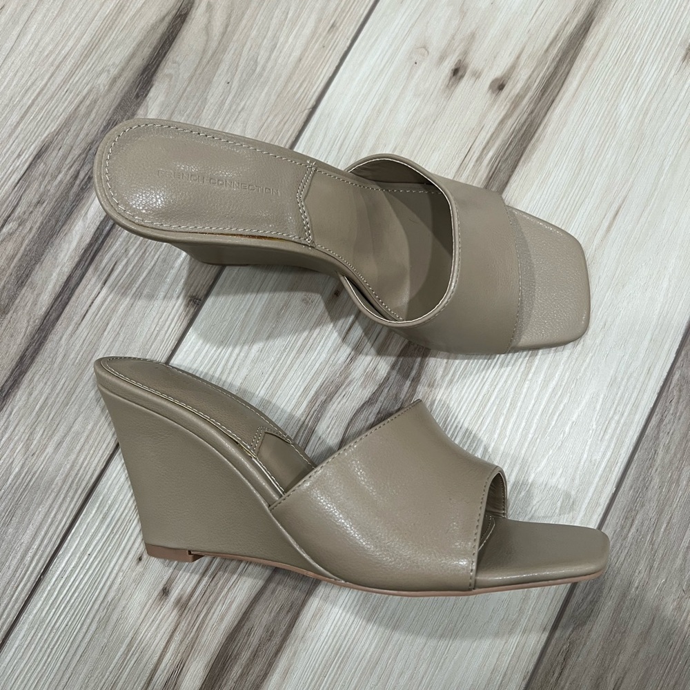 French Connection Taupe Wedge Slide Sandals